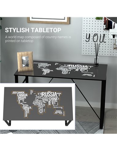 HOMCOM Glass Top Writing Gaming Desk with World Map, Easy Assembly, Black