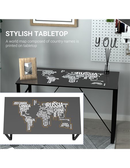 HOMCOM Glass Top Writing Gaming Desk with World Map, Easy Assembly, Black - pic 20351 | FastDaddyshop