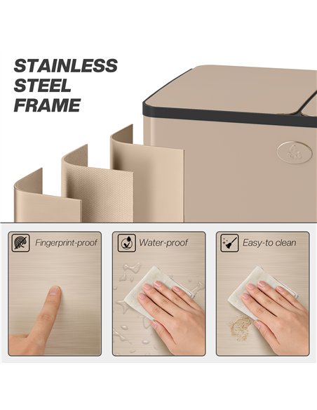 HOMCOM 30L Dual Compartment Stainless Steel Bin, with Deodoriser Holders - Gold Tone - pic 203515 | FastDaddyshop