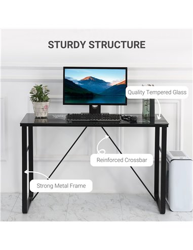 HOMCOM Glass Top Writing Gaming Desk with World Map, Easy Assembly, Black