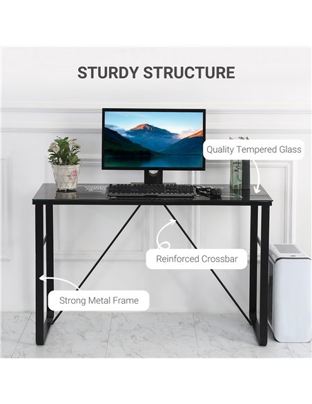 HOMCOM Glass Top Writing Gaming Desk with World Map, Easy Assembly, Black - pic 20352 | FastDaddyshop
