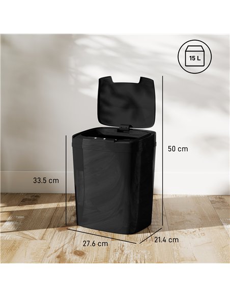 HOMCOM 15L Sensor Bin, Automatic Touchless Kitchen Bin, Easy Clean, Battery Operated for Home Office, Bedroom, Bathroom, Black - pic 203528 | FastDaddyshop