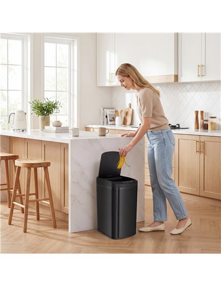 HOMCOM 12L Sensor Bin, Automatic Touchless Motion Sensor Kitchen Bin with Fingerprint Resistant Stainless Steel, Black - pic 203536 | FastDaddyshop