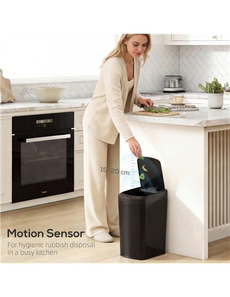 HOMCOM 12L Sensor Bin, Automatic Touchless Motion Sensor Kitchen Bin with Fingerprint Resistant Stainless Steel, Black - pic 203538 | FastDaddyshop