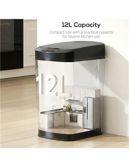 HOMCOM 12L Sensor Bin, Automatic Touchless Motion Sensor Kitchen Bin with Fingerprint Resistant Stainless Steel, Black - pic 203539 | FastDaddyshop