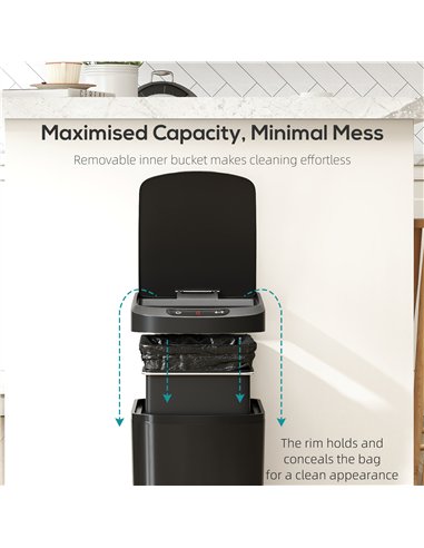 HOMCOM 12L Sensor Bin, Automatic Touchless Motion Sensor Kitchen Bin with Fingerprint Resistant Stainless Steel, Black