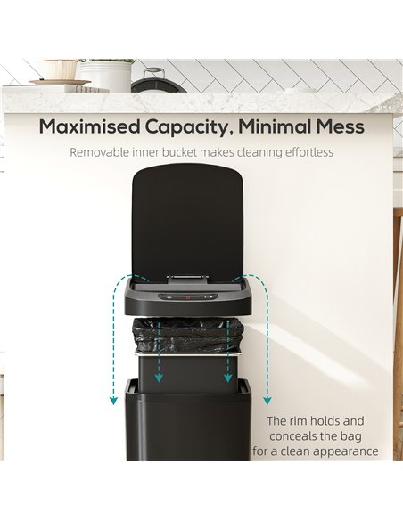HOMCOM 12L Sensor Bin, Automatic Touchless Motion Sensor Kitchen Bin with Fingerprint Resistant Stainless Steel, Black - pic 203540 | FastDaddyshop