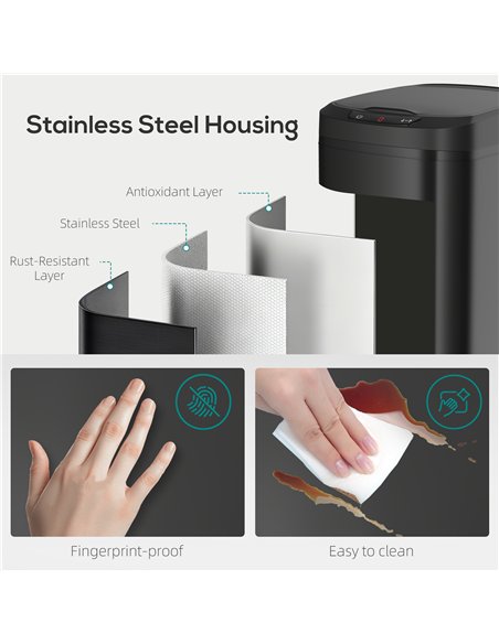 HOMCOM 12L Sensor Bin, Automatic Touchless Motion Sensor Kitchen Bin with Fingerprint Resistant Stainless Steel, Black - pic 203541 | FastDaddyshop