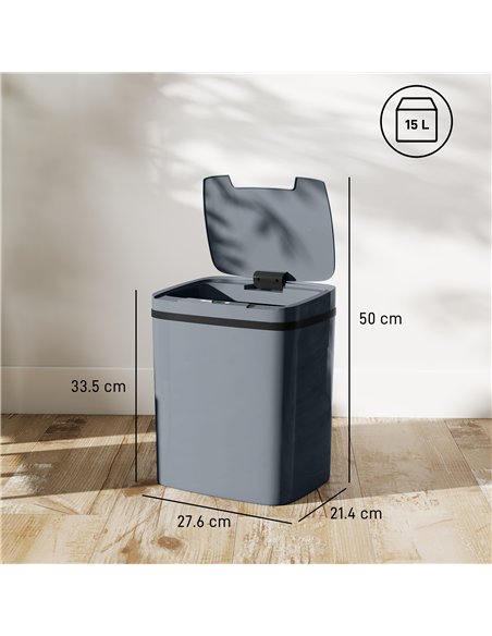 HOMCOM 15L Sensor Bin, Automatic Touchless Kitchen Bin, Easy Clean, Battery Operated for Home Office, Bedroom, Bathroom, Grey - pic 203546 | FastDaddyshop
