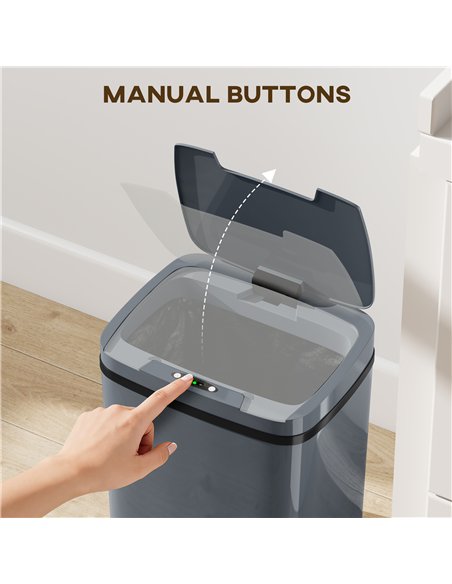 HOMCOM 15L Sensor Bin, Automatic Touchless Kitchen Bin, Easy Clean, Battery Operated for Home Office, Bedroom, Bathroom, Grey - pic 203548 | FastDaddyshop
