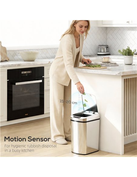 HOMCOM 12L Sensor Bin, Automatic Touchless Motion Sensor Kitchen Bin with Fingerprint Resistant Stainless Steel, Silver - pic 203556 | FastDaddyshop