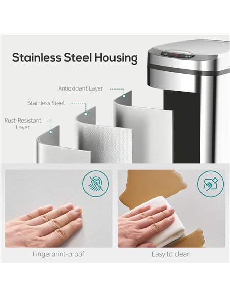 HOMCOM 12L Sensor Bin, Automatic Touchless Motion Sensor Kitchen Bin with Fingerprint Resistant Stainless Steel, Silver - pic 203559 | FastDaddyshop