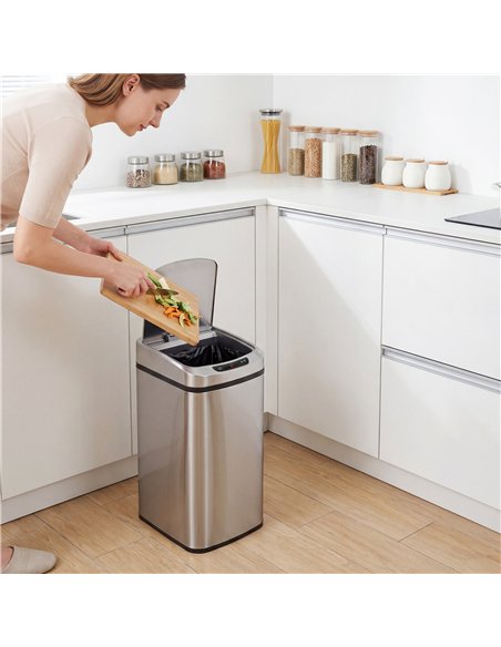 HOMCOM 12L Sensor Bin, Automatic Touchless Motion Sensor Kitchen Bin with Fingerprint Resistant Stainless Steel, Silver - pic 203561 | FastDaddyshop