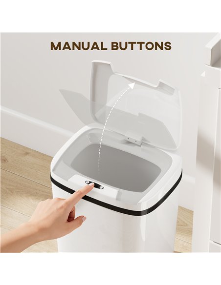 HOMCOM 15L Sensor Bin, Automatic Touchless Kitchen Bin, Easy Clean, Battery Operated for Home Office, Bedroom, Bathroom, White - pic 203566 | FastDaddyshop