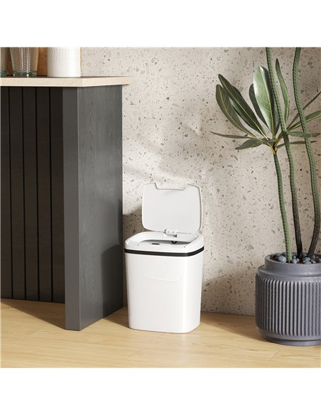 HOMCOM 15L Sensor Bin, Automatic Touchless Kitchen Bin, Easy Clean, Battery Operated for Home Office, Bedroom, Bathroom, White - pic 203569 | FastDaddyshop