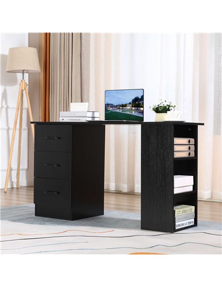 HOMCOM Computer Study Desk with Storage Shelves, Drawers, Black - pic 20357 | FastDaddyshop