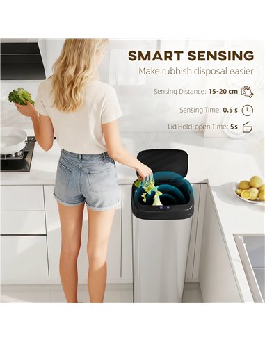 HOMCOM 50L Stainless Steel Sensor Bin - Silver Tone