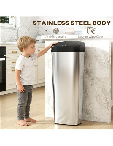 HOMCOM 50L Stainless Steel Sensor Bin - Silver Tone