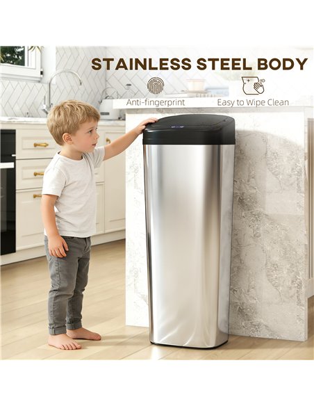 HOMCOM 50L Stainless Steel Sensor Bin - Silver Tone - pic 203577 | FastDaddyshop