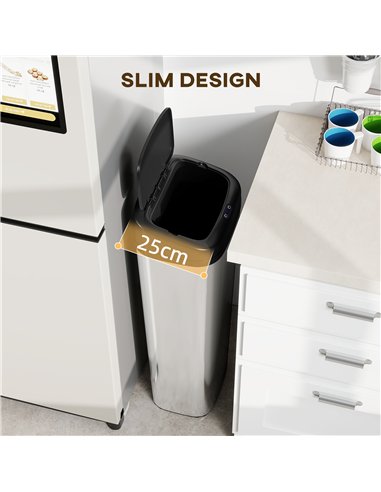 HOMCOM 50L Stainless Steel Sensor Bin - Silver Tone
