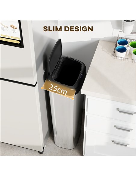HOMCOM 50L Stainless Steel Sensor Bin - Silver Tone - pic 203578 | FastDaddyshop