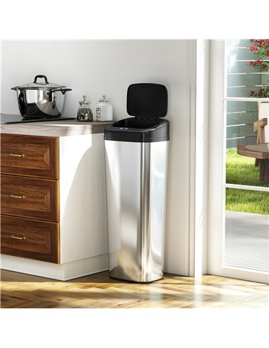 HOMCOM 50L Stainless Steel Sensor Bin - Silver Tone