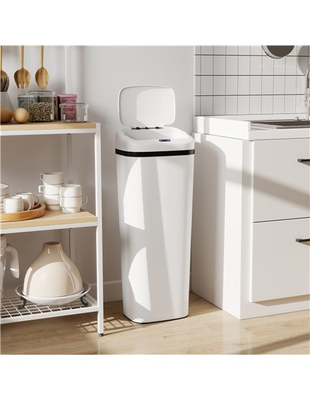 HOMCOM 50L Stainless Steel Sensor Bin - White - pic 203581 | FastDaddyshop