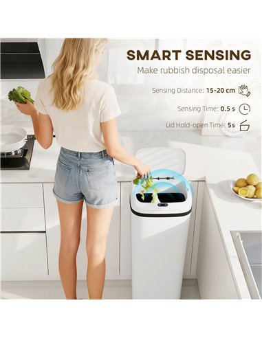 HOMCOM 50L Stainless Steel Sensor Bin - White
