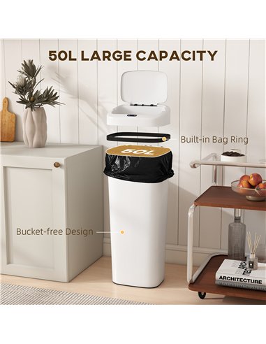 HOMCOM 50L Stainless Steel Sensor Bin - White