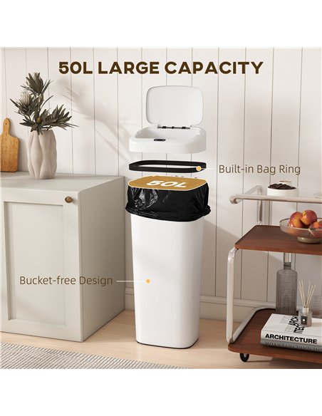 HOMCOM 50L Stainless Steel Sensor Bin - White - pic 203585 | FastDaddyshop