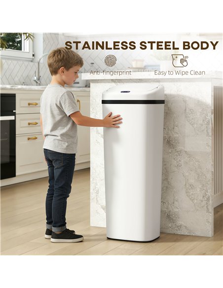 HOMCOM 50L Stainless Steel Sensor Bin - White - pic 203586 | FastDaddyshop