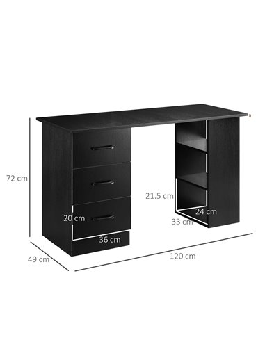 HOMCOM Computer Study Desk with Storage Shelves, Drawers, Black