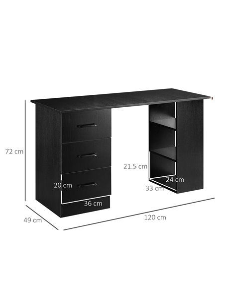 HOMCOM Computer Study Desk with Storage Shelves, Drawers, Black - pic 20359 | FastDaddyshop