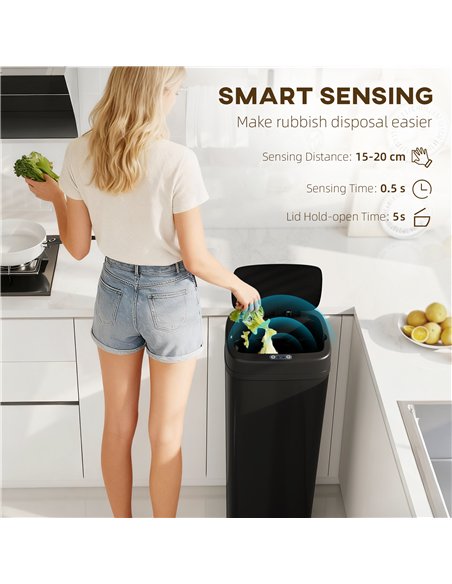HOMCOM 50L Stainless Steel Sensor Bin - Black - pic 203592 | FastDaddyshop