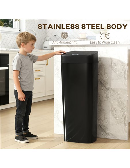 HOMCOM 50L Stainless Steel Sensor Bin - Black - pic 203595 | FastDaddyshop