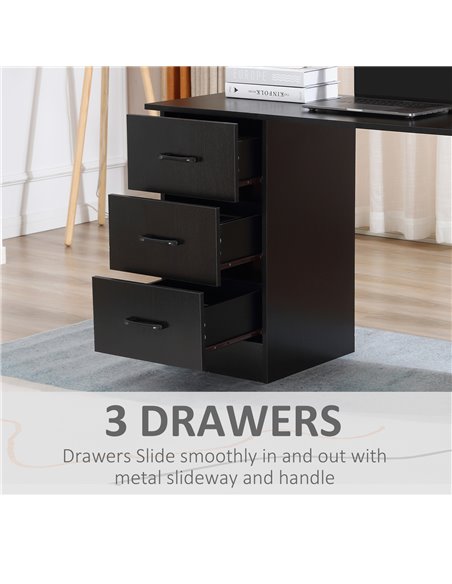 HOMCOM Computer Study Desk with Storage Shelves, Drawers, Black - pic 20360 | FastDaddyshop