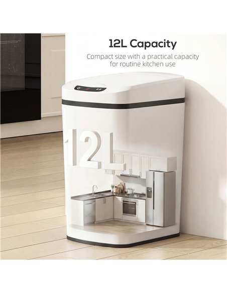 HOMCOM 12L Sensor Bin, Automatic Touchless Motion Sensor Kitchen Bin with Fingerprint Resistant Stainless Steel, White - pic 203602 | FastDaddyshop