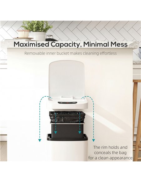 HOMCOM 12L Sensor Bin, Automatic Touchless Motion Sensor Kitchen Bin with Fingerprint Resistant Stainless Steel, White - pic 203603 | FastDaddyshop