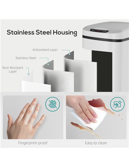 HOMCOM 12L Sensor Bin, Automatic Touchless Motion Sensor Kitchen Bin with Fingerprint Resistant Stainless Steel, White - pic 203604 | FastDaddyshop