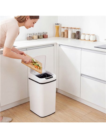 HOMCOM 12L Sensor Bin, Automatic Touchless Motion Sensor Kitchen Bin with Fingerprint Resistant Stainless Steel, White - pic 203606 | FastDaddyshop