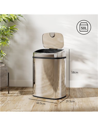 HOMCOM 50L Stainless Steel Sensor Bin - Silver Tone
