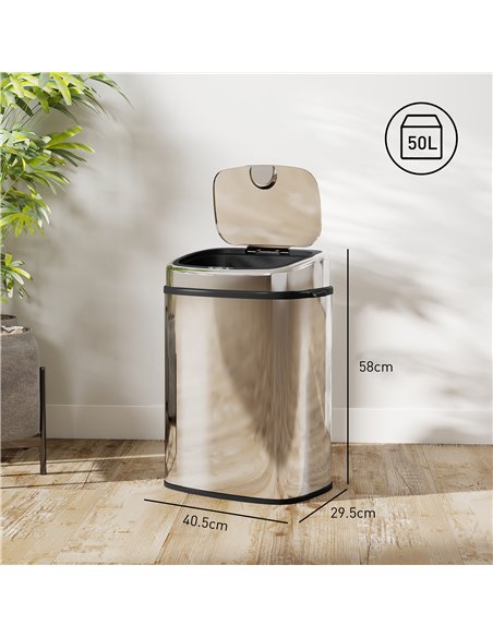 HOMCOM 50L Stainless Steel Sensor Bin - Silver Tone - pic 203609 | FastDaddyshop