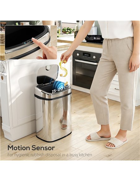 HOMCOM 50L Stainless Steel Sensor Bin - Silver Tone - pic 203610 | FastDaddyshop