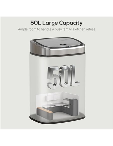 HOMCOM 50L Stainless Steel Sensor Bin - Silver Tone - pic 203611 | FastDaddyshop