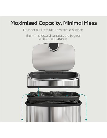 HOMCOM 50L Stainless Steel Sensor Bin - Silver Tone - pic 203613 | FastDaddyshop