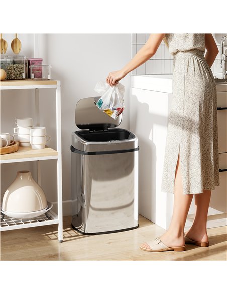 HOMCOM 50L Stainless Steel Sensor Bin - Silver Tone - pic 203615 | FastDaddyshop