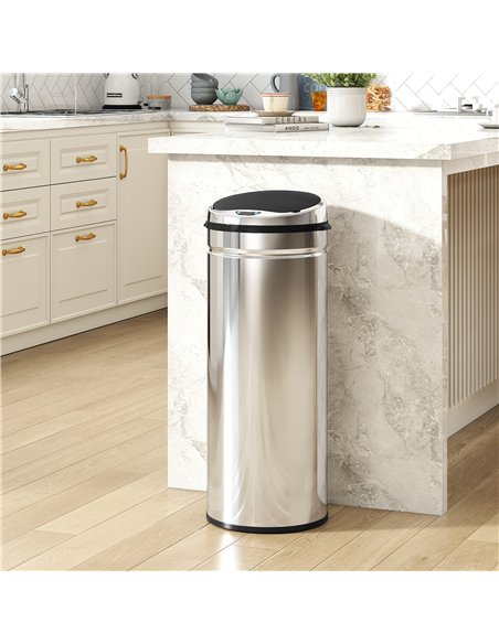 HOMCOM 50L Stainless Steel Sensor Bin - Silver Tone - pic 203617 | FastDaddyshop