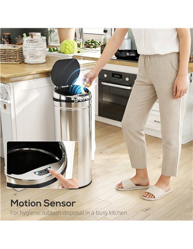 HOMCOM 50L Stainless Steel Sensor Bin - Silver Tone