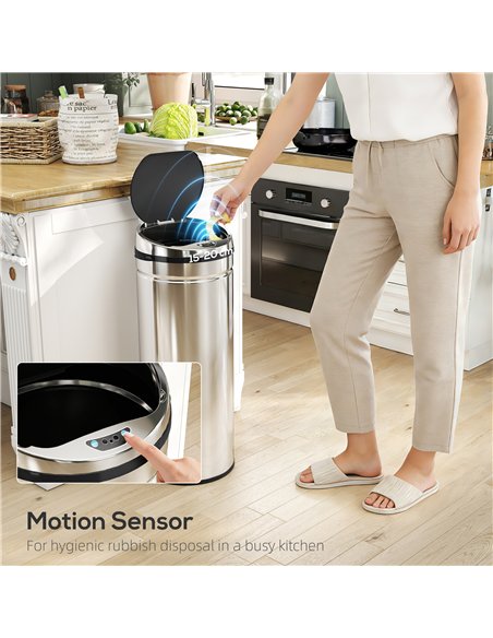 HOMCOM 50L Stainless Steel Sensor Bin - Silver Tone - pic 203619 | FastDaddyshop