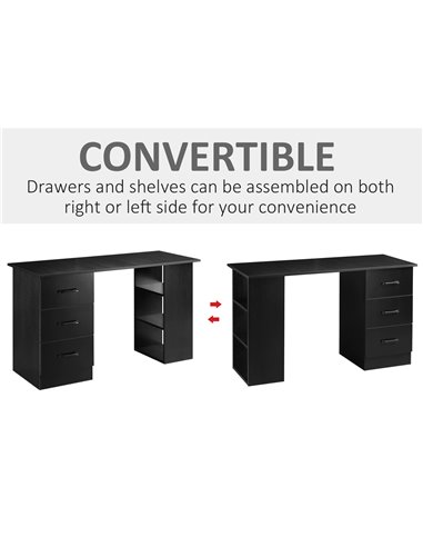 HOMCOM 120cm Computer Desk with Storage Shelves Drawers, Writing Table Study Workstation for Home Office, Black